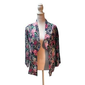 Rafaella Multi-Color Floral Print Long Sleeve Open Front Cardigan Size Medium